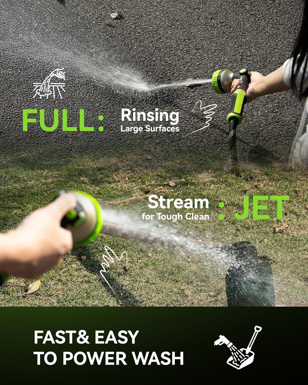 RAINPOINT Hose Sprayer Nozzle - Heavy Duty Garden Hose Nozzle with 8 Spray Patterns & Adjustable Flow Control | Green