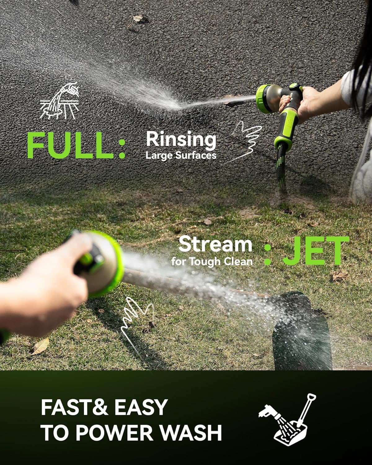 RAINPOINT Hose Sprayer Nozzle - Heavy Duty Garden Hose Nozzle with 8 Spray Patterns & Adjustable Flow Control | Green