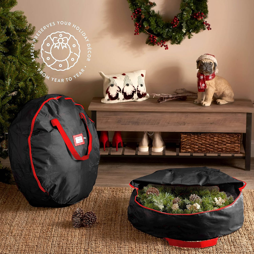 ZOBER Christmas Wreath Storage Container - 36 Inch Waterproof Oxford Bag with Dual Zippers & Durable Handles - Black