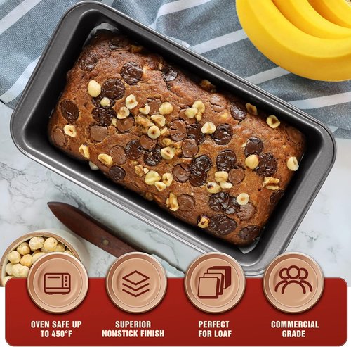 KITESSENSU Nonstick Carbon Steel Loaf Pan - Easy Grip Handles for Baking Bread & Brownies | Set of 2, Gray