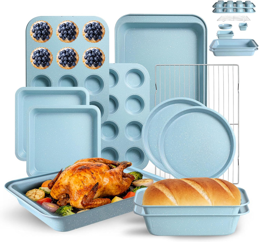 Skiennix 11-Piece Nonstick Baking Pans Set - Professional Carbon Steel Bakeware | Dishwasher Safe, Oven Safe to 450°F