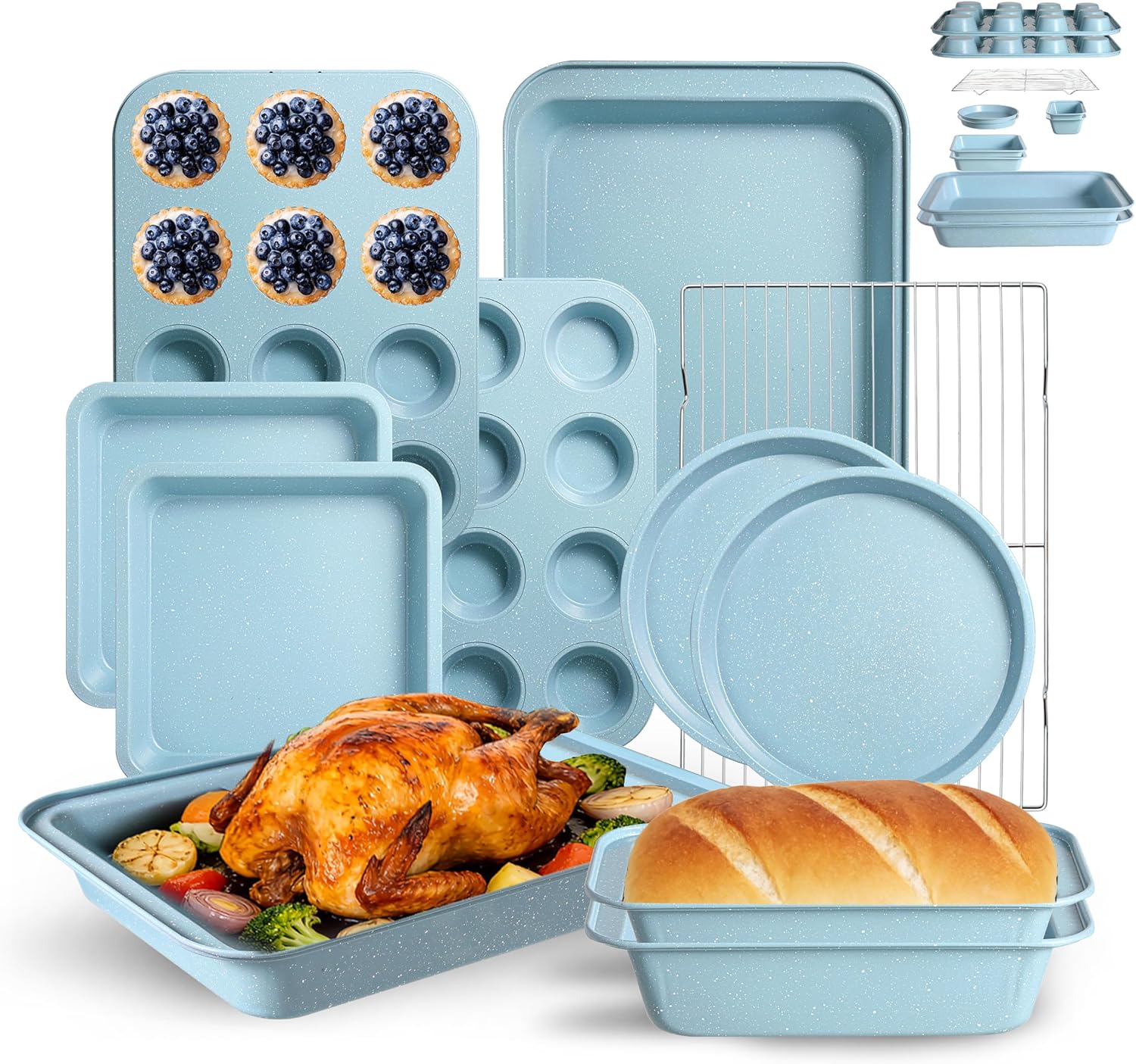 Skiennix 11-Piece Nonstick Baking Pans Set - Professional Carbon Steel Bakeware | Dishwasher Safe, Oven Safe to 450°F