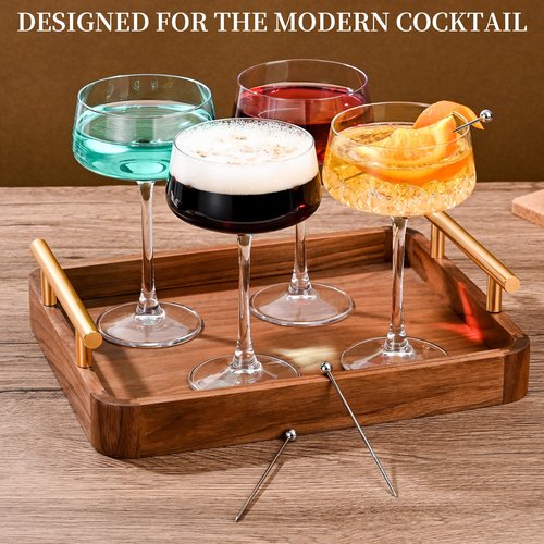 KMIGRUAN Martini Glasses Set of 6, 9oz Coupe Glasses, Hand Blown Crystal Cocktail Glasses for Espresso Martini, Manhattan,Home Bar,Gift Set
