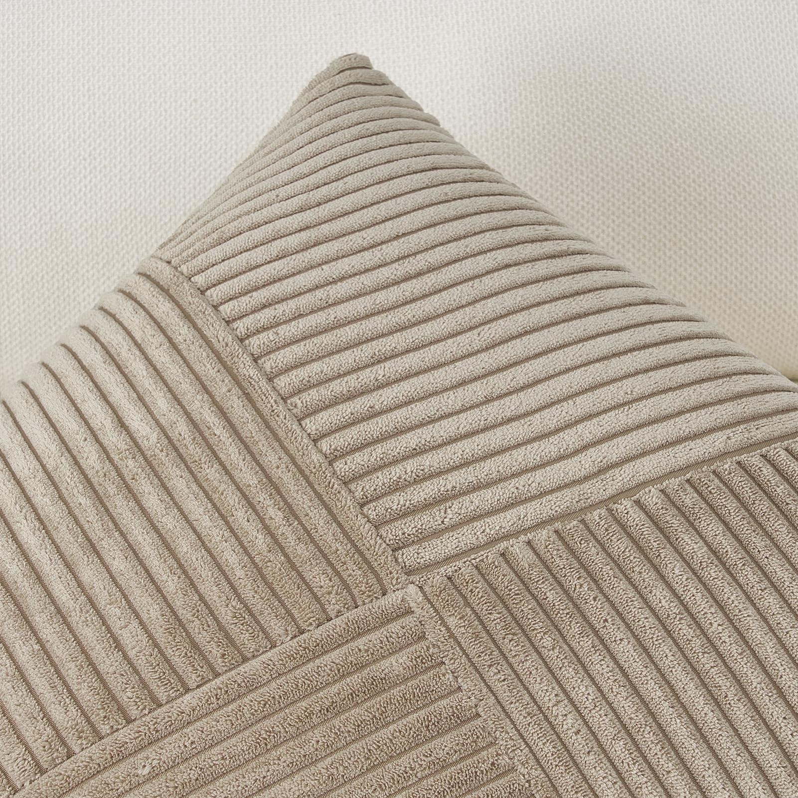 Topfinel Pack of 2 Decorative Throw Pillow Covers 18x18 Inch Soft Corduroy Boho Textured Striped Patchwork Pillow Covers Farmhouse Rustic Home Decor for Spring Sofa Living Room Couch Bed Lightbrown