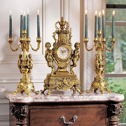 Design Toscano Grande Chateau Beaumont Candelabra - Elegant Candle Holders Set of Two, 20" Tall, Metallic Gold Finish