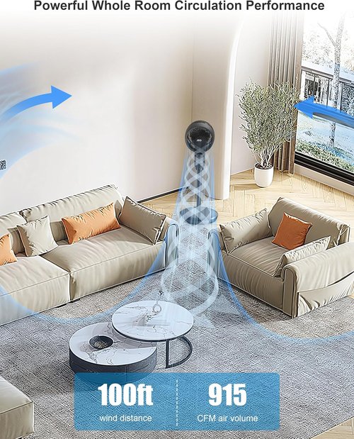 JRD Fan for Bedroom, 70° Oscillating Standing Fans, Quiet Floor Fan, 100ft Pedestal Fans for Room, 6 Speeds, 3 modes,90° Manual Vertical, 19-38" Adjustable Height,24H Timer,Remote Control