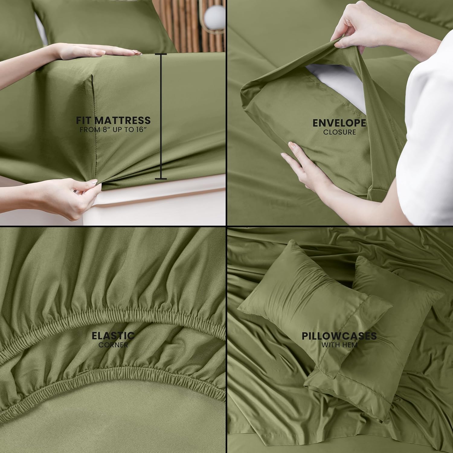 Utopia Bedding Queen Size Sheet Set - Soft Microfiber Bed Sheets, 4-Piece - Oeko-Tex Certified (Olive)