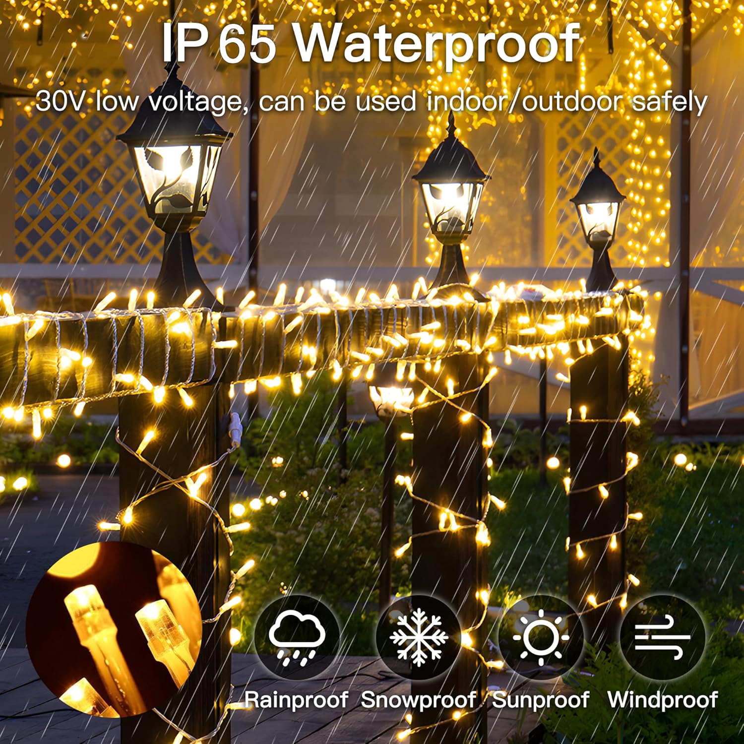Skiennix 33FT 100 LED Fairy String Lights - Waterproof Indoor/Outdoor Decor | 8 Modes, Warm White