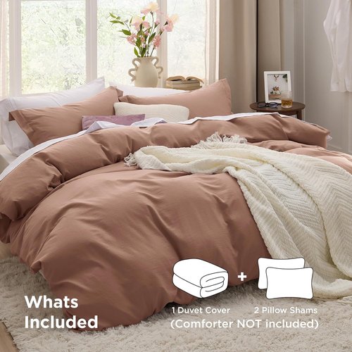 Bedsure Mocha Mousse Duvet Cover - Extra Soft 3-Piece Queen Bedding Set with Zipper Closure & Pillow Shams