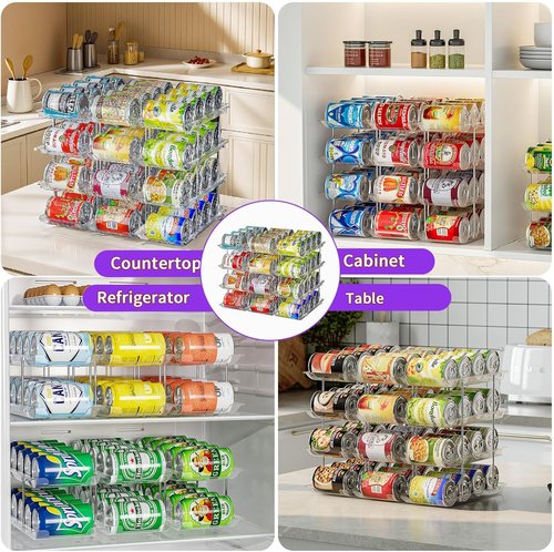 Can Organizer for Pantry by Upgraded - Modular 4-Tier Storage Rack | Holds 48 Cans, Clear Design