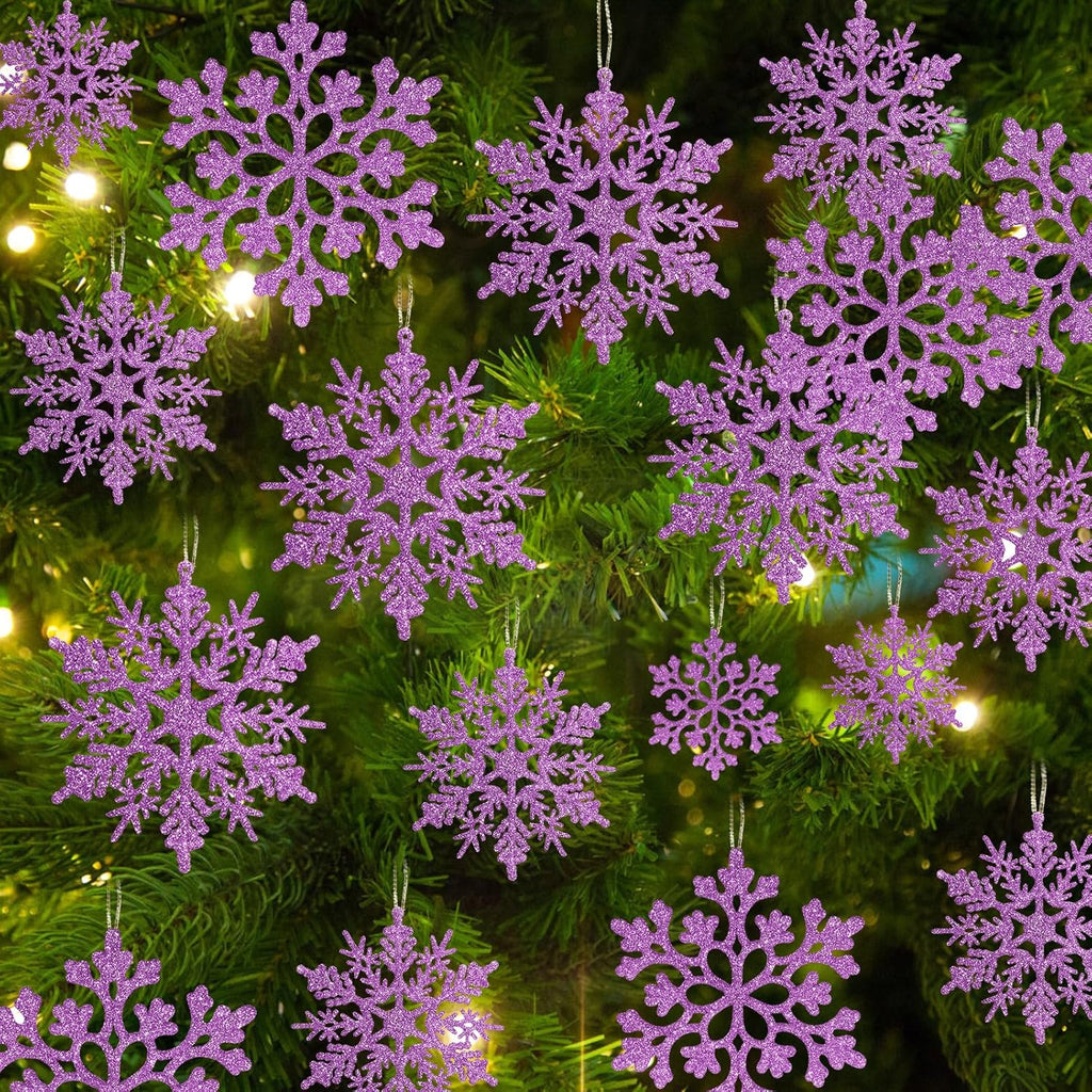 Skiennix 36pcs Christmas Light Purple Snowflake Ornaments - Plastic Hanging Decor for Winter Wonderland