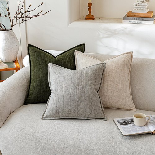 a moment Linen Pillow Covers Set of 2,Boho Farmhouse Throw Pillowcases Neutral Textured Decorative Covers for Couch Sofa,Linen Blend Accent Case Cushion Living Room Home Decor 20"x12"Dark Green