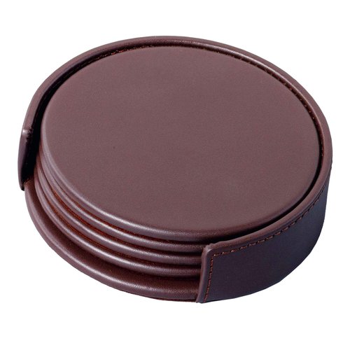 Dacasso Chocolate Brown Leather 4-Round Coaster Set