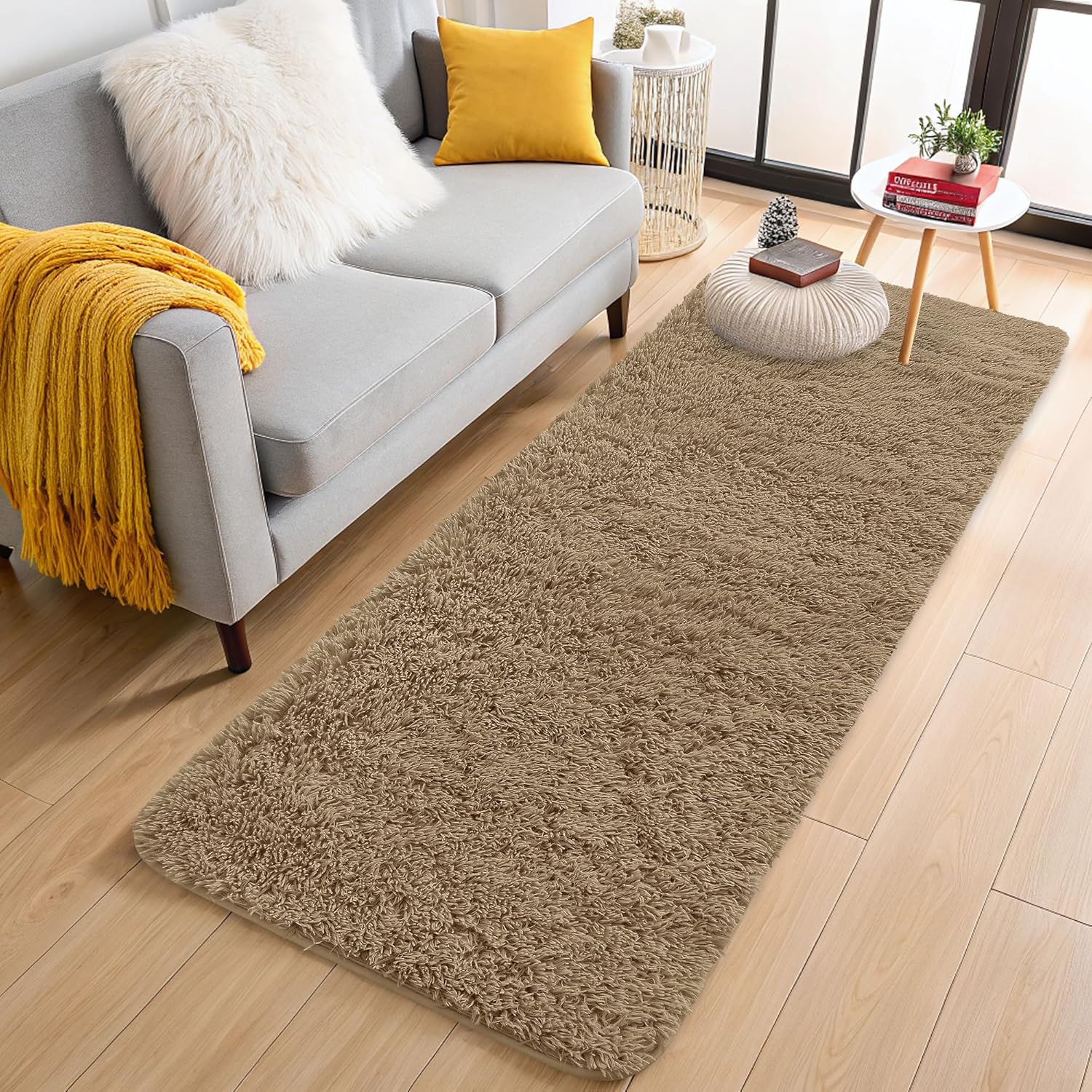 OLANLY Runner Rugs - Soft, Machine Washable 2x8 Shaggy Carpet for Bedroom & Hallway | Taupe Home Decor