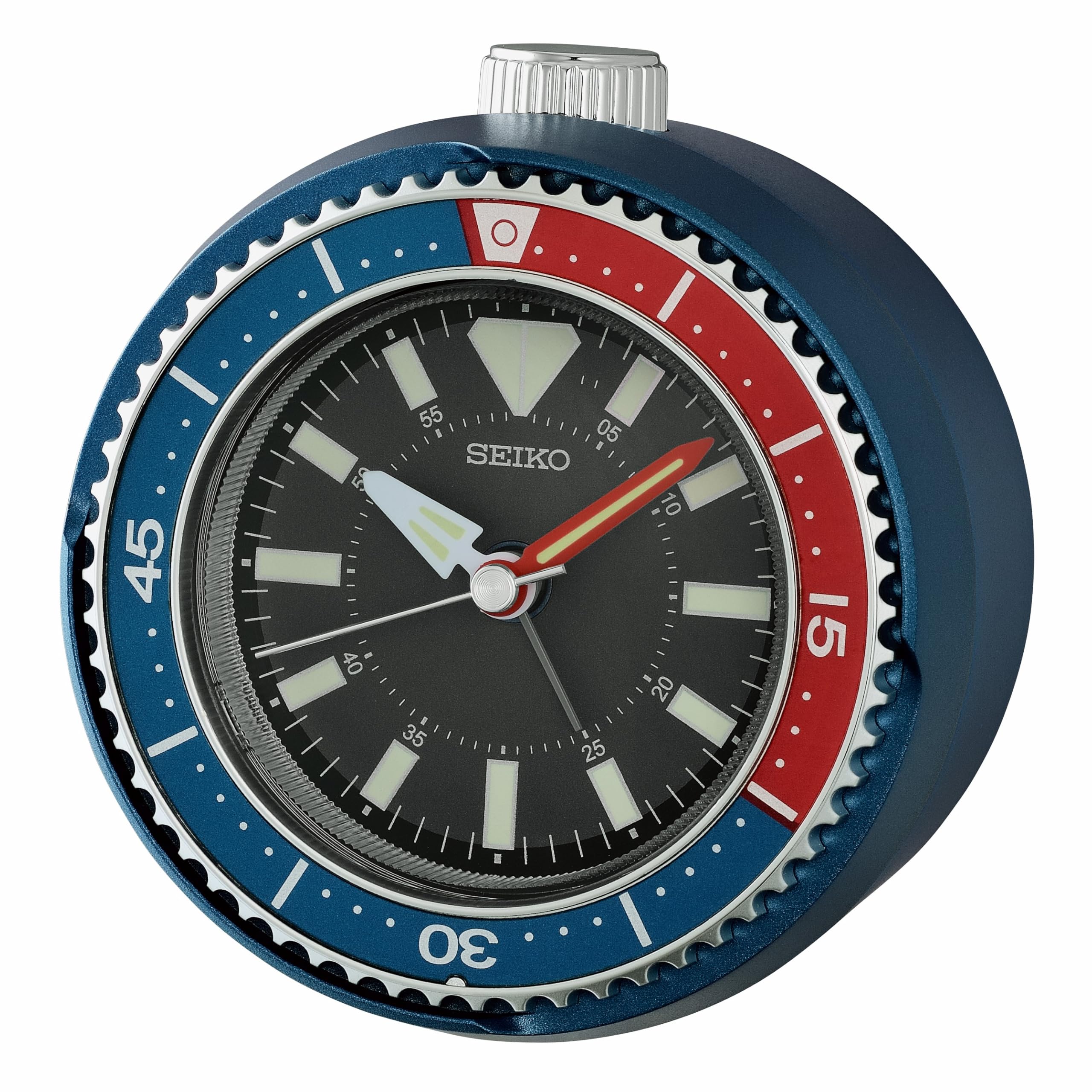 SEIKO QHE207LLH Watch Face Non Ticking Bedroom Alarm Clock, Metallic Dark Blue & Red, 4 x 3.8 Inches