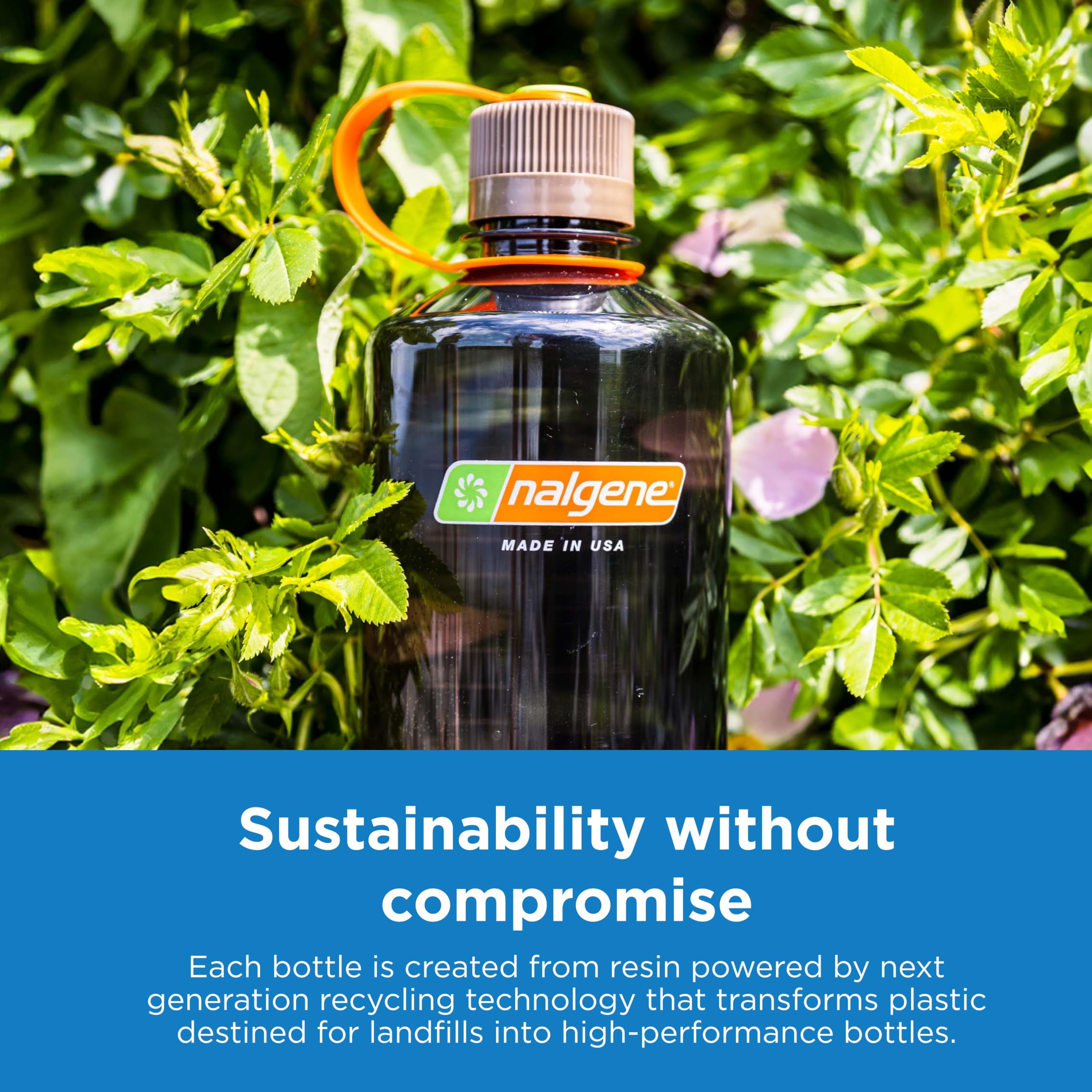 Nalgene Sustain Tritan BPA-Free Oasis Water Bottle Made with Material Derived from 50% Plastic Waste (Using ISCC Certified Mass Balance), 32 OZ, Coyote