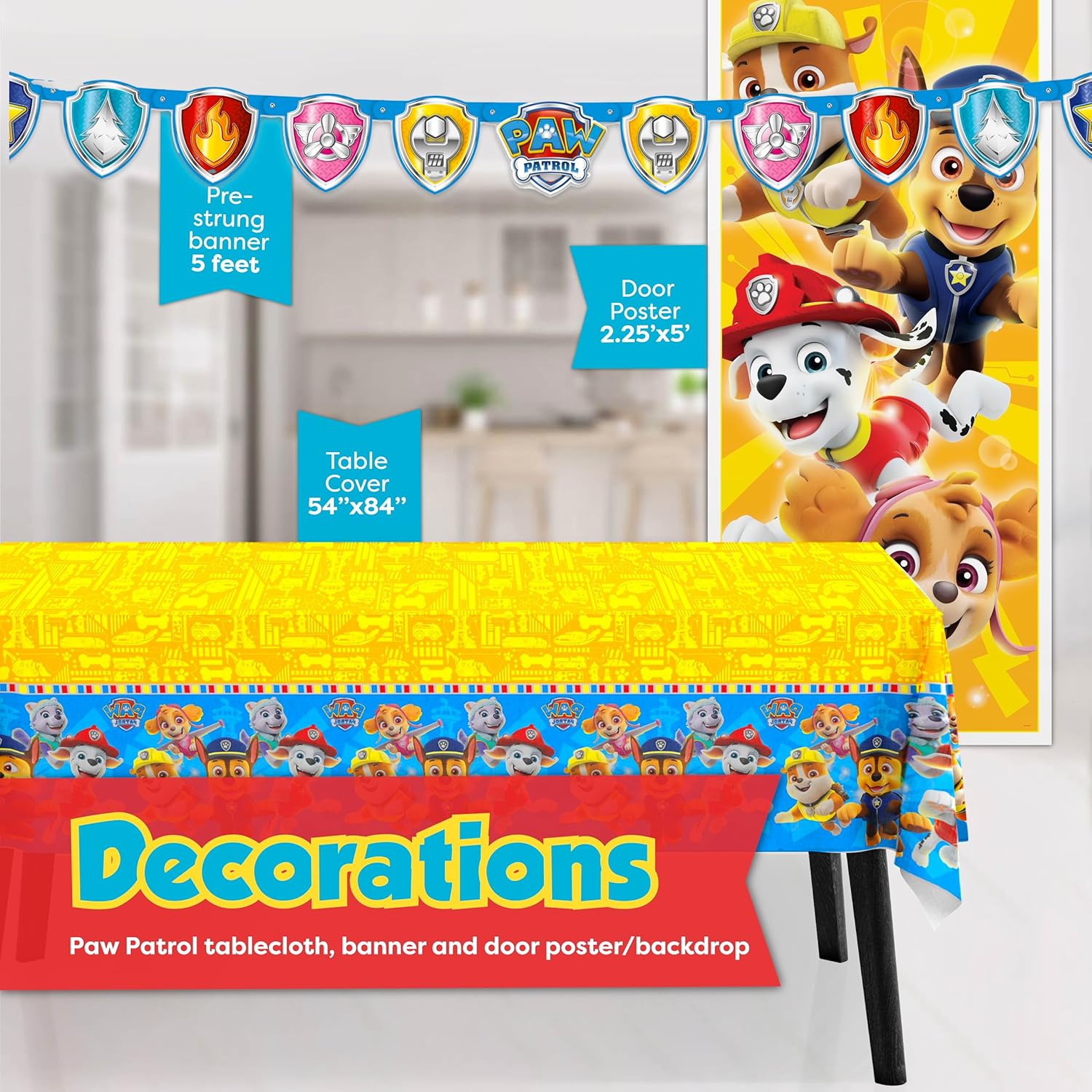 Paw Patrol Birthday Decorations - Complete Party Set for 16 Guests | Banner, Tablecloth, Plates & More