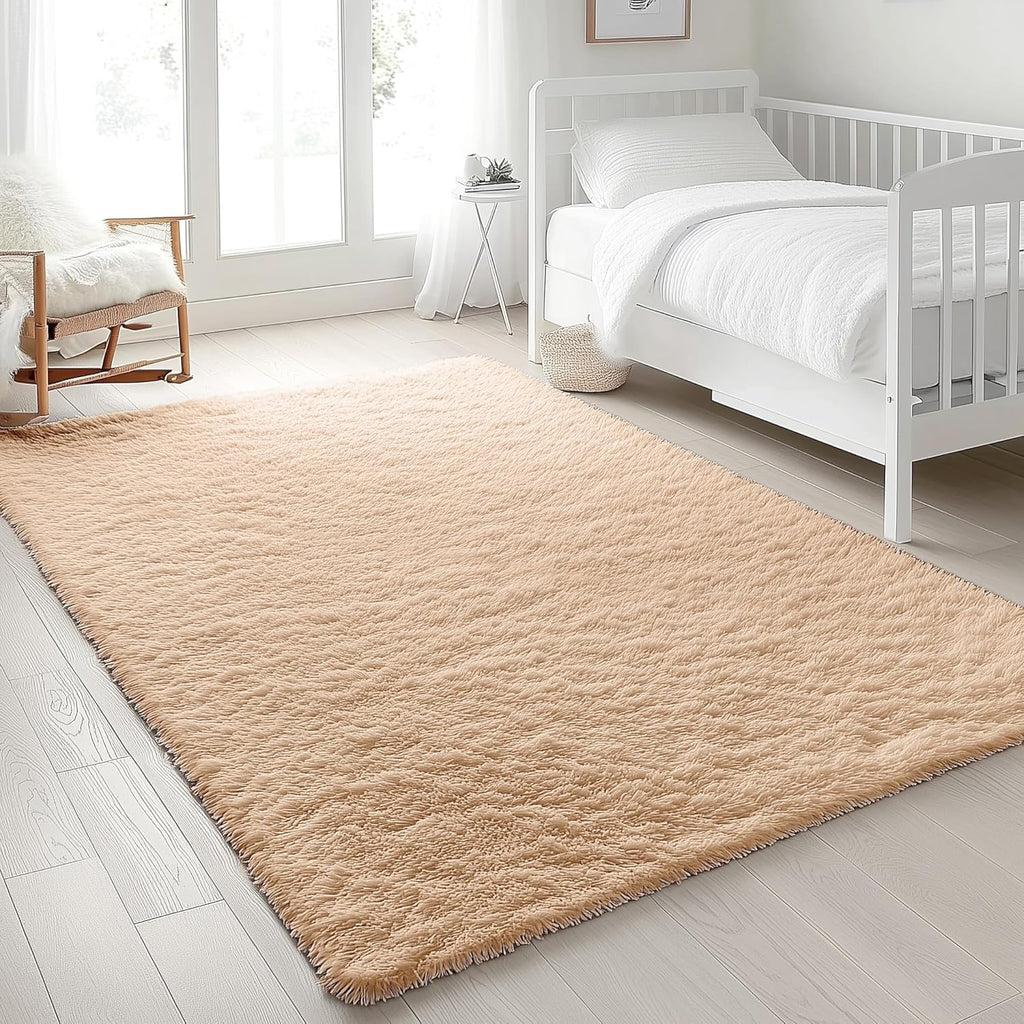 OLANLY Area Rugs - Soft Fluffy Shaggy Indoor Carpet for Living Room & Bedroom | Beige, Machine Washable