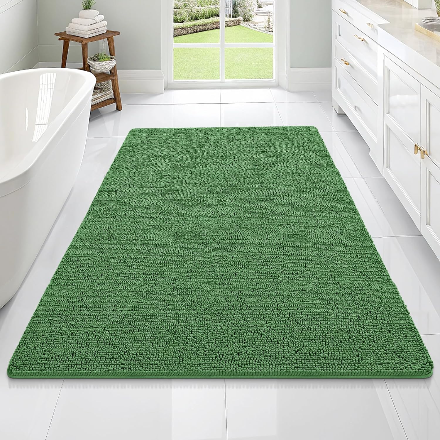 OLANLY Large Bathroom Rugs - Extra Soft Chenille Bath Mats | Quick Dry, Machine Washable, Olive Green 70x46