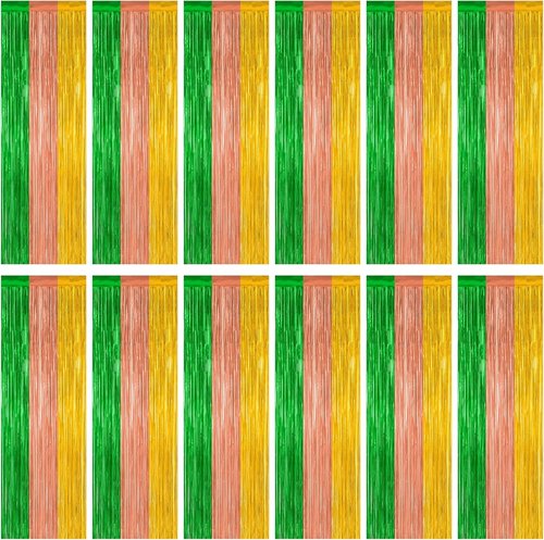 Hawaiian Party Decorations by [Brand Name] - 12 Pack Luau Backdrop Fringe Curtains | 3.28 FT x 7.05 FT, Metallic Summer Decor