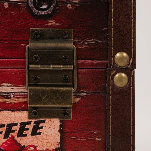 Household Essentials Medium Decorative Trunk, Coffee Shop Faux Decoupage, Antique Exterior, Leather and Metal Accents, Fabric Interior, Hinged Lid, Brown