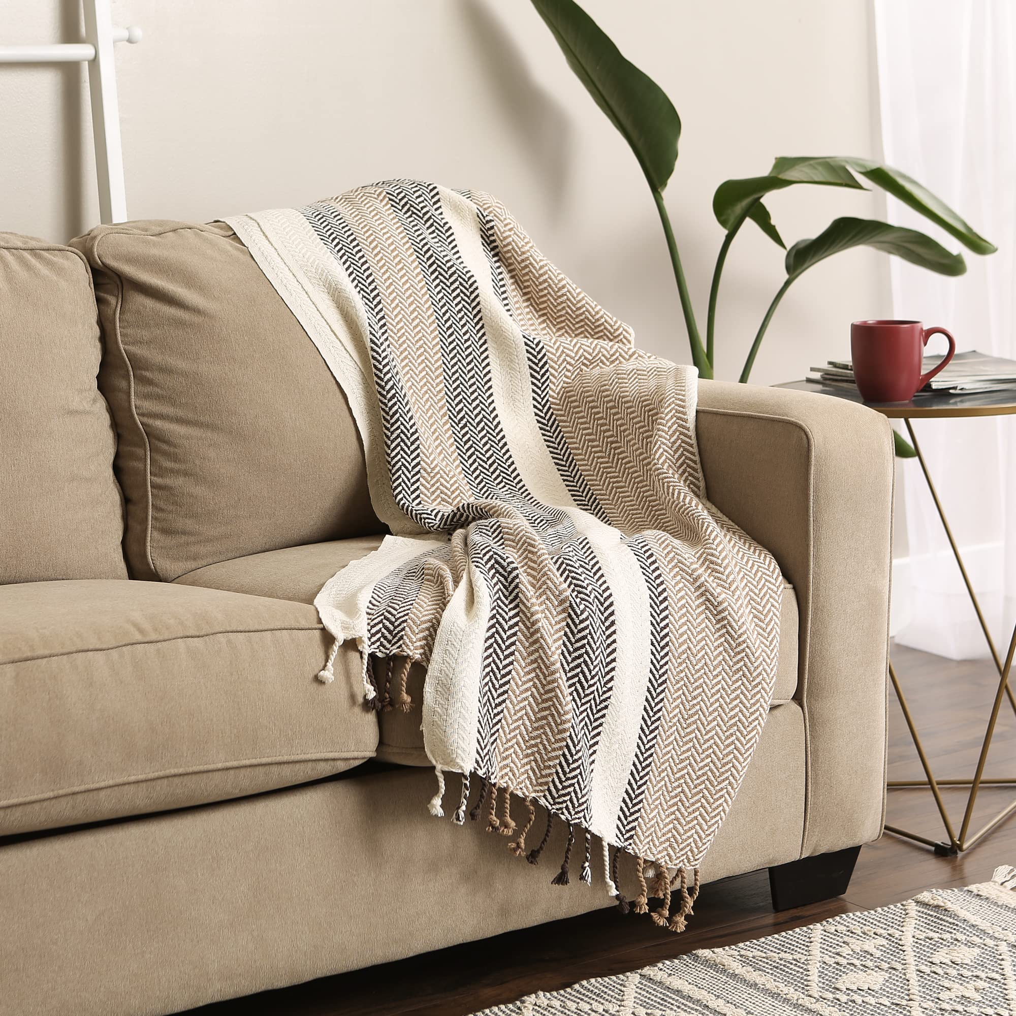 DII Striped Throw Collection Herringbone, 50x60, Stone
