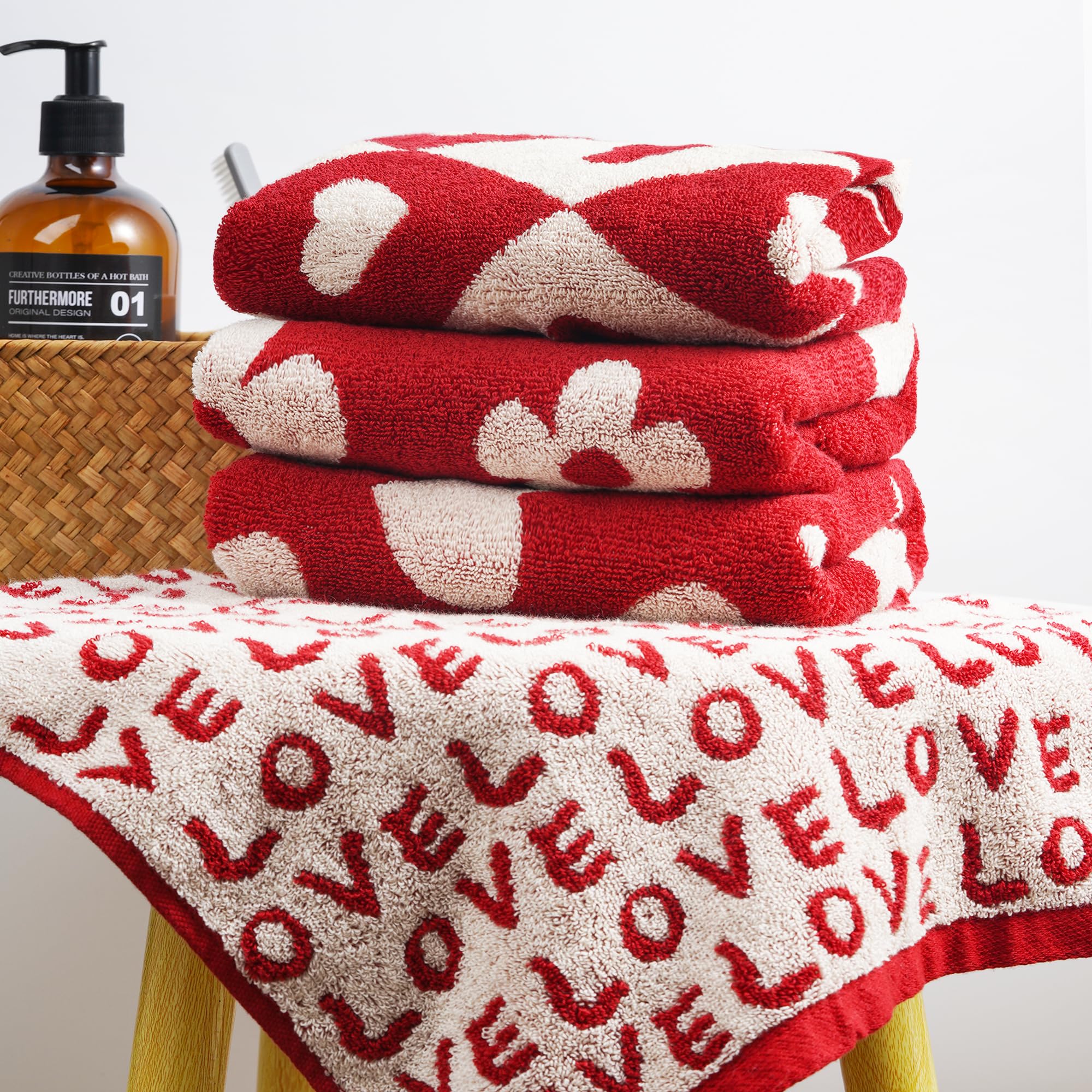 Leisofter Valentines Day Hand Towels for Bathroom(2 Pcs, 13" x 29"),Decorative Towels for Drying, Cleaning, Cooking, Holiday (Diamond Hearts)