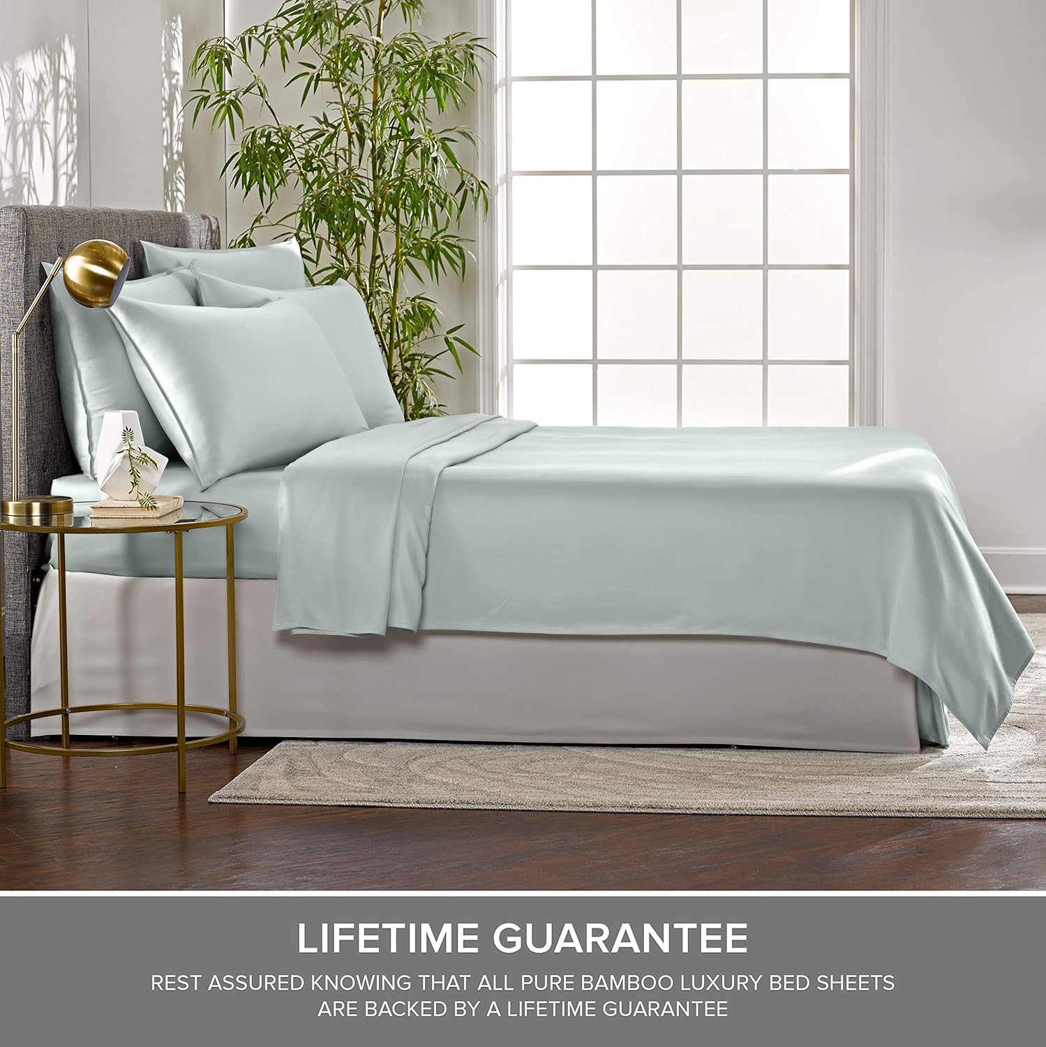 Pure Bamboo Short Queen Sheets - 100% Organic Viscose, Soft & Cooling Bed Set (60"x75") | Sea Glass Color