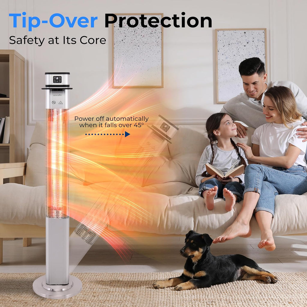 SereneLife Infrared Patio Heater - 1500W Electric Indoor/Outdoor Portable Heater with Remote Control | Silver