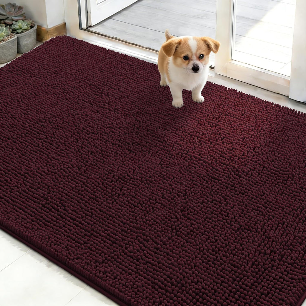 OLANLY Dog Door Mat - Absorbent Non-Slip Chenille for Muddy Paws | Quick Dry 50x30, Russet Color