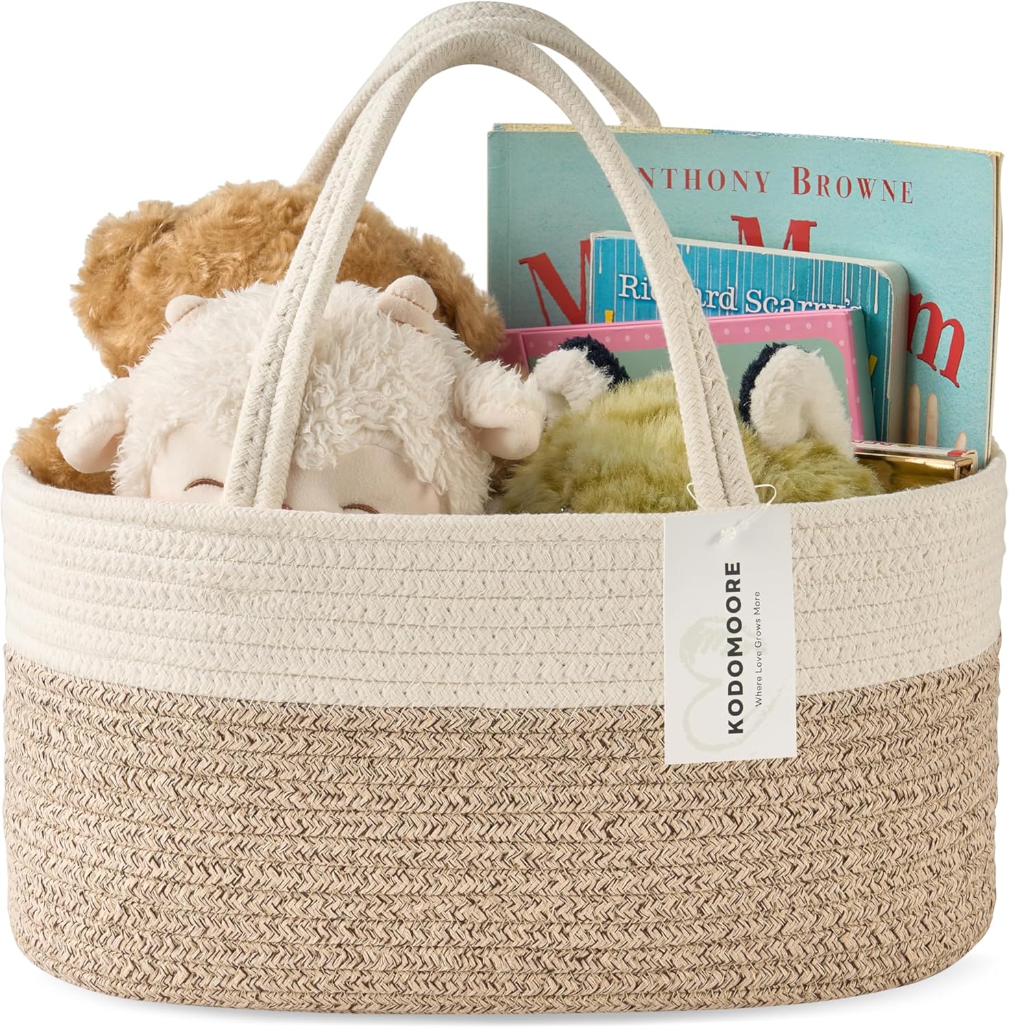 Skiennix Diaper Caddy Organizer - Stylish Baby Storage Basket for Newborn Essentials | Small, White & Beige Brown