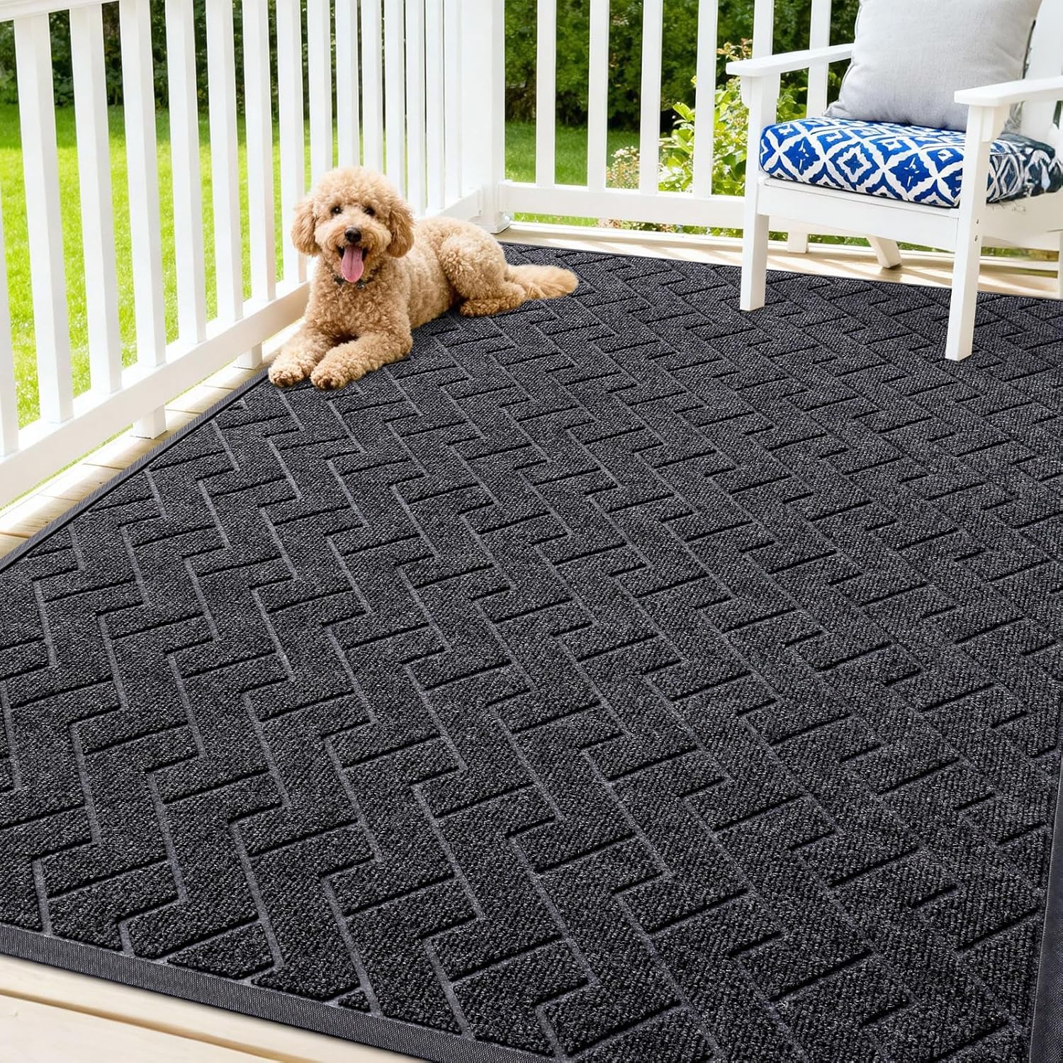 OLANLY Waterproof Front Door Mat - All-Season Indoor/Outdoor Doormat, Sturdy Natural Rubber, Grey Herringbone (71x47)