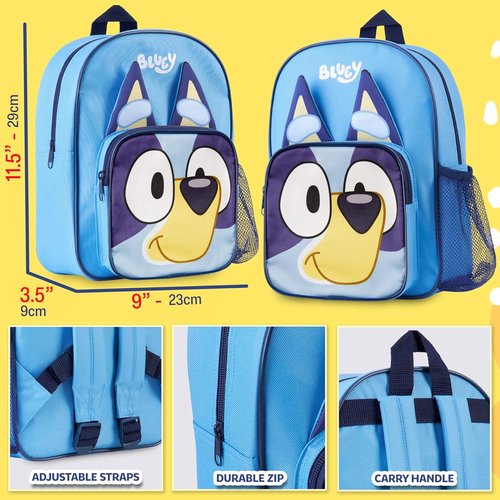 Bluey Mini Backpack - Adjustable Straps for Kids | 11.5x9 in Travel Bag in Blue