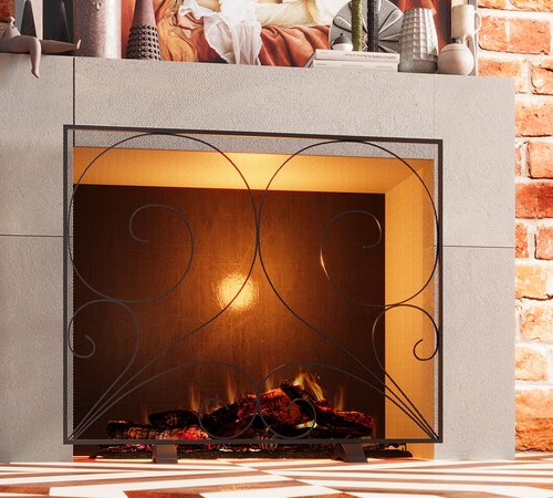 Fire Beauty Single Panel Fireplace Screen Handcrafted Solid Wrought Iron Mesh, Heat-Resistant Fire Spark Guard for Fireplace-Black