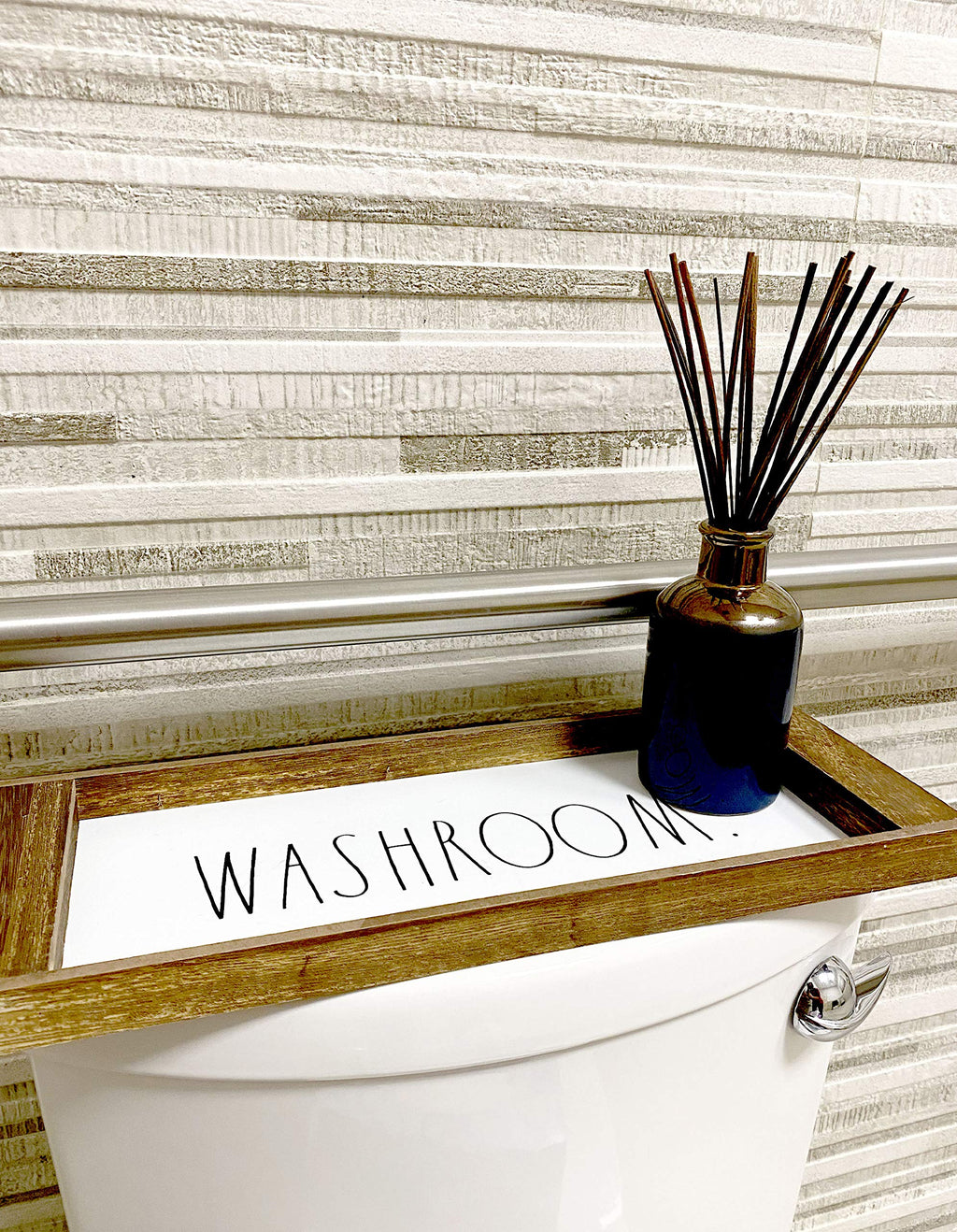 Rae Dunn Toilet Tank Tray - Decorative Wooden Over Toilet Bathroom Organizer Tray - Toilet Tank Topper for Storage and Organization of Toilet Paper, Hand Towel, Hand Soap, Candle, Tissue Box and More