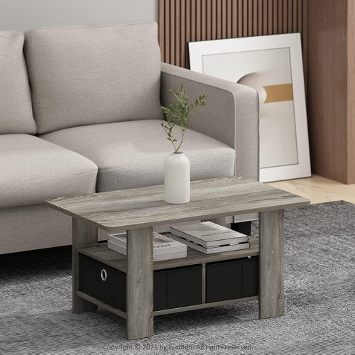 Furinno Andrey Coffee Table - Stylish French Oak Grey with Convenient Bin Drawer