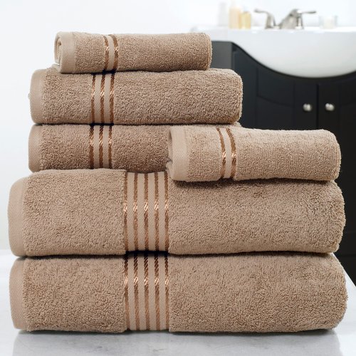 Lavish Home 6 Piece Towel Set - 625 GSM 100% Cotton Bathroom Accessories - 2 Bath Towels, 2 Hand Towels, and 2 Wash Cloths - Soft and Absorbent Bath Sheets for Shower, Gym, Dorm, and Spa (Taupe)