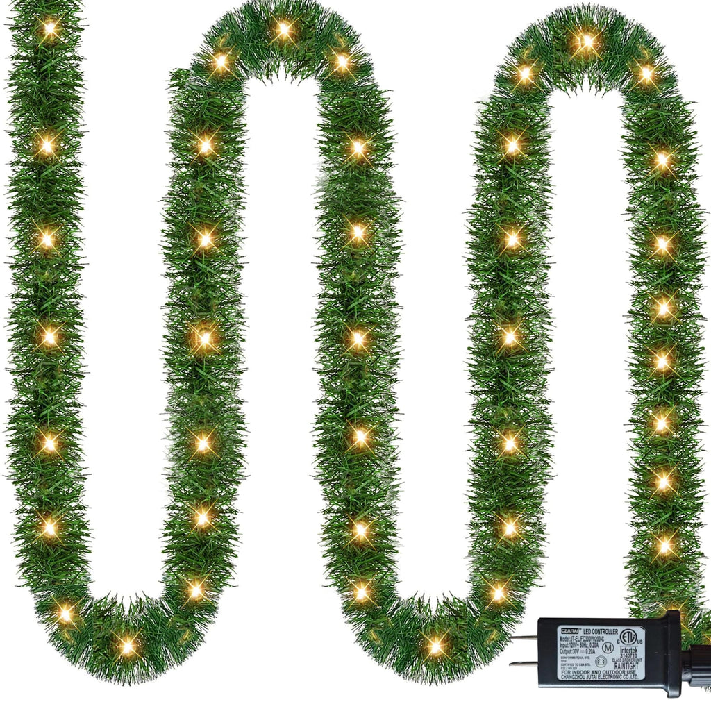 NEROSUN 50 FT Christmas Green Garland, 150 LED Pre-lit Lights Lighted Artificial Pine Garlands, for Indoor Outdoor Gate Home Winter Holiday Christmas Decorations