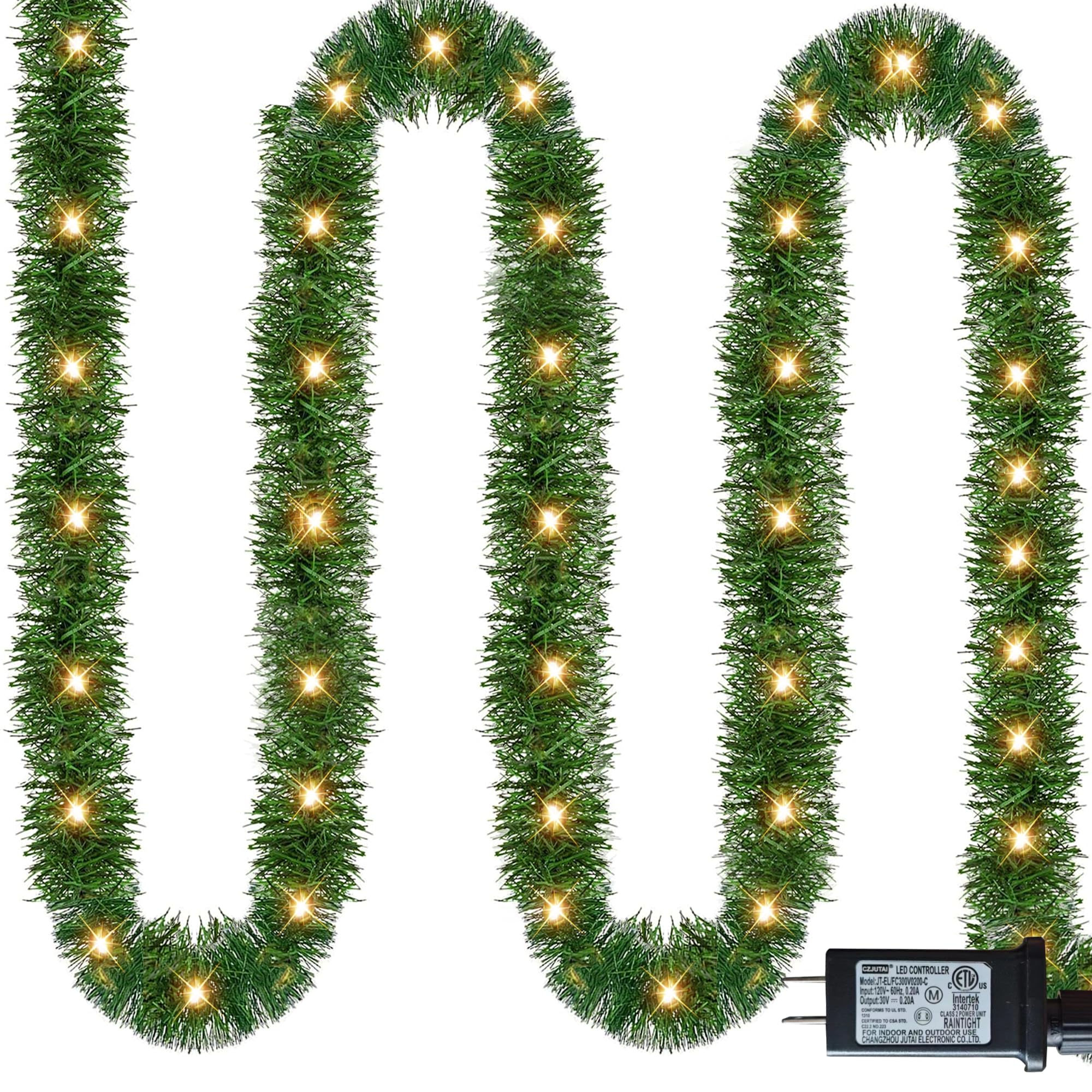 NEROSUN 50 FT Christmas Green Garland, 150 LED Pre-lit Lights Lighted Artificial Pine Garlands, for Indoor Outdoor Gate Home Winter Holiday Christmas Decorations