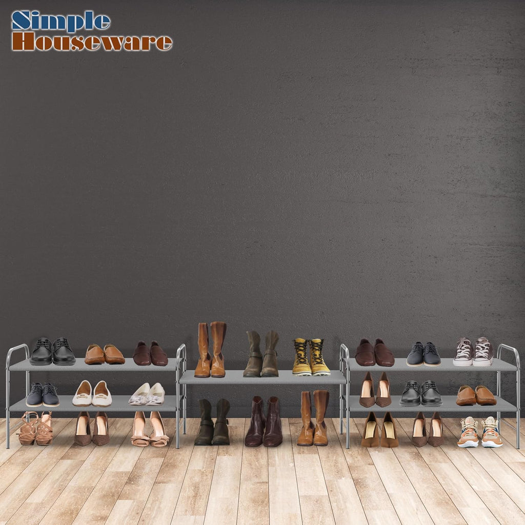Simple Houseware 2-Tier Shoe Rack - Stylish Grey Storage Organizer for Home & Entryway