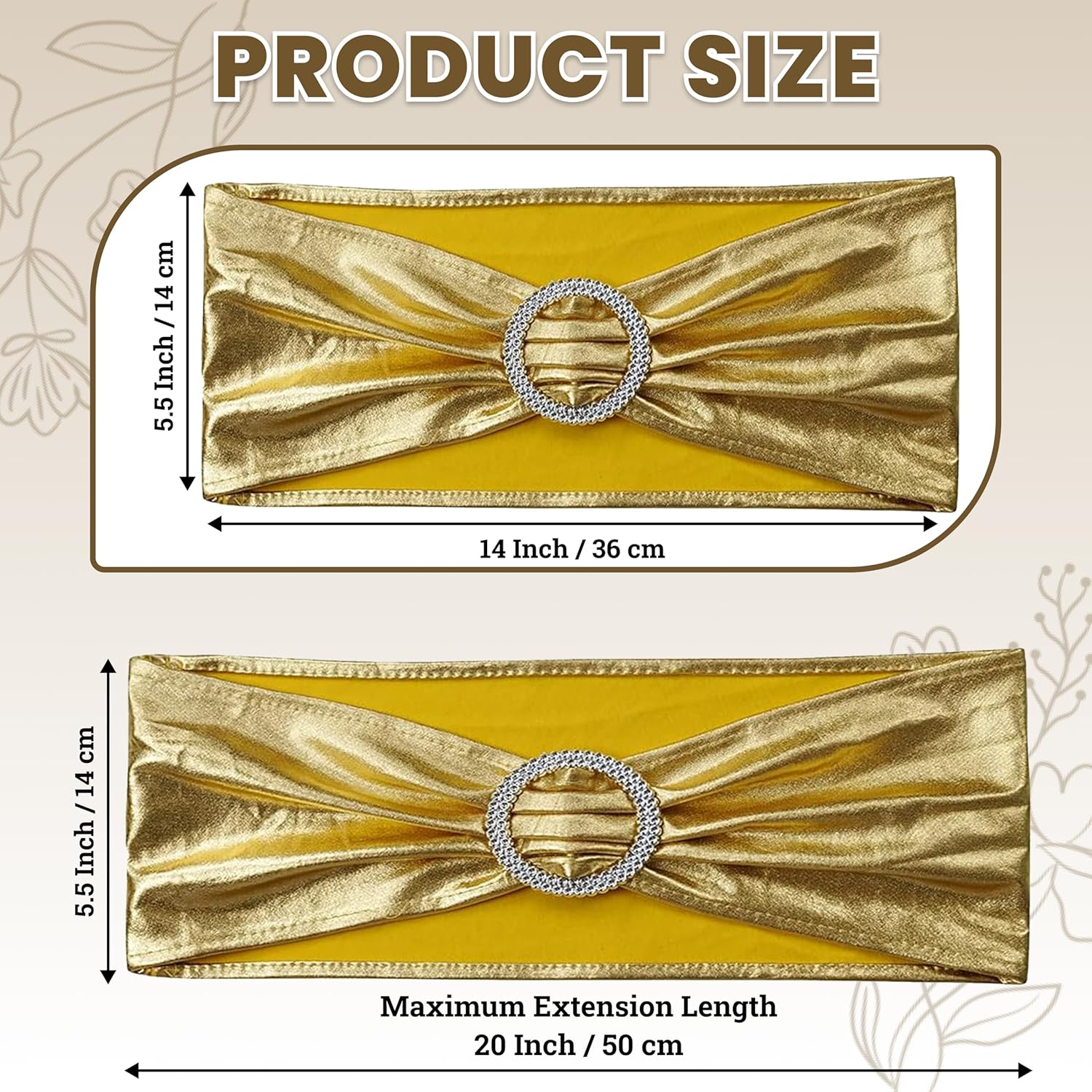 MDS Spandex Foil Chair Sashes - Universal Elastic Stretch Bow Ties with Buckle | Metallic Gold, Pack of 250