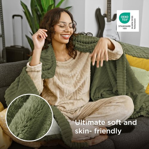 Bedsure GentleSoft Fleece Blanket - Cozy Twin Throw for Couch, Soft Moss Color, 60x80 Inches