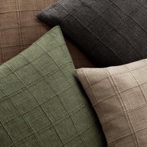 Foindtower Set of 1 Decorative Linen Check Throw Pillow Cover Neutral Farmhouse Lumbar Cushion Cover Modern Boho Home Decor for Sofa Chair Couch Bedroom Living Room,12×20 Inch,Olive Green