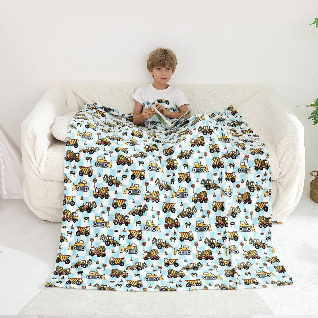 Softan Kids Throw Blanket for Girls & Boys, Warm Soft Toddler Flannel Blankets for Sofa Couch Bed， Cozy Fuzzy Plush Flannel Kids Throw Blanket for Daycare & School - Excavator 50x60 inches