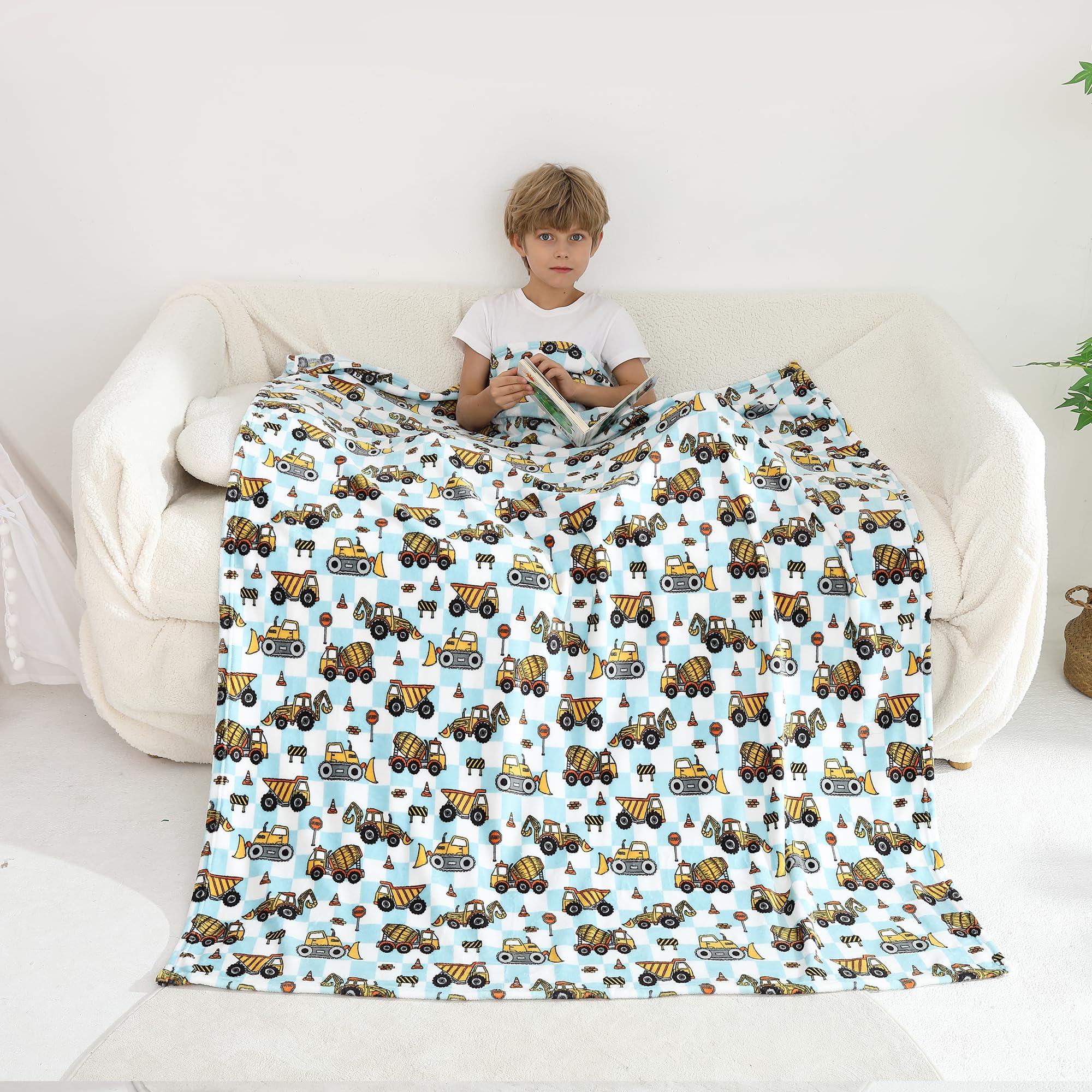 Softan Kids Throw Blanket for Girls & Boys, Warm Soft Toddler Flannel Blankets for Sofa Couch Bed， Cozy Fuzzy Plush Flannel Kids Throw Blanket for Daycare & School - Excavator 50x60 inches