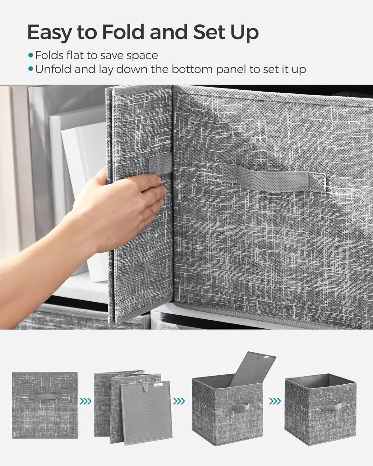 SONGMICS Storage Cubes - 11.8-Inch Foldable Non-Woven Fabric Bins with Double Handles | Set of 6 in Cattail Gray