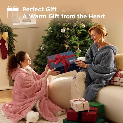 Bedsure Cordless Heated Blanket - Fluffy Electric Wearable Blanket Hoodie with 20000mAh Battery Pack, Portable USB Heated Shawl as Winter Gifts for Women Mom, 4 Heat Levels & 4 Timers, 55"x69", Grey