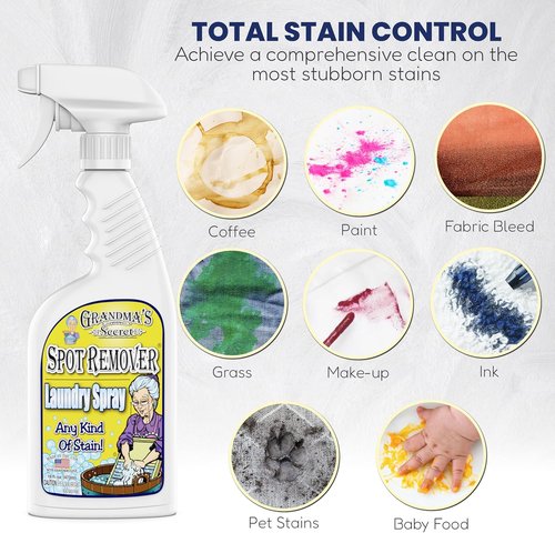 Grandma's Secret Spot Remover Laundry Spray - Toxin-Free Fabric Stain Remover for Oil, Paint & Blood - 16 oz & 2 oz DuoPack