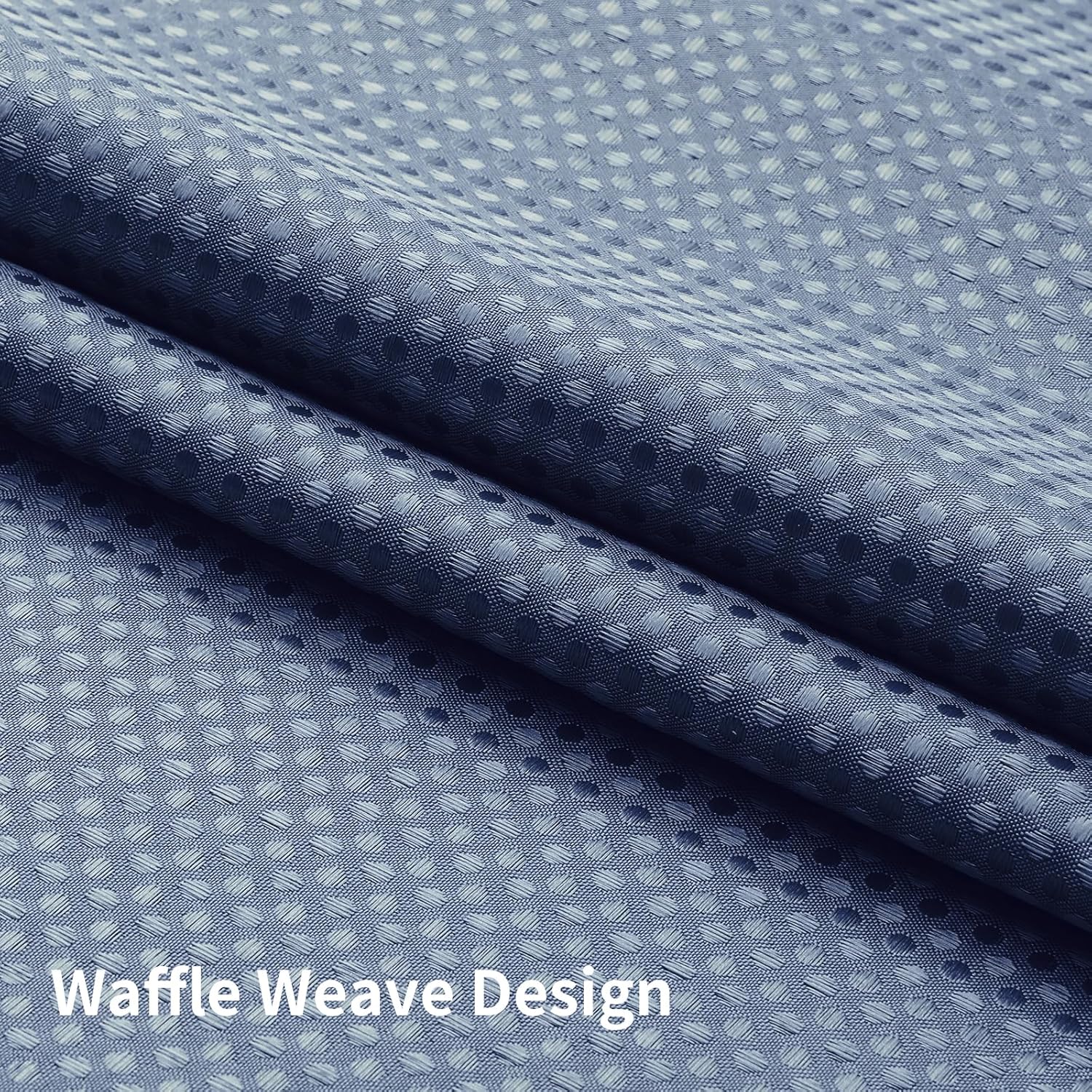 Skiennix No Hook Shower Curtain - Heavy Duty Waffle Weave with Snap-in Liner | Waterproof 72 x 75 Inch, Moonlight Blue