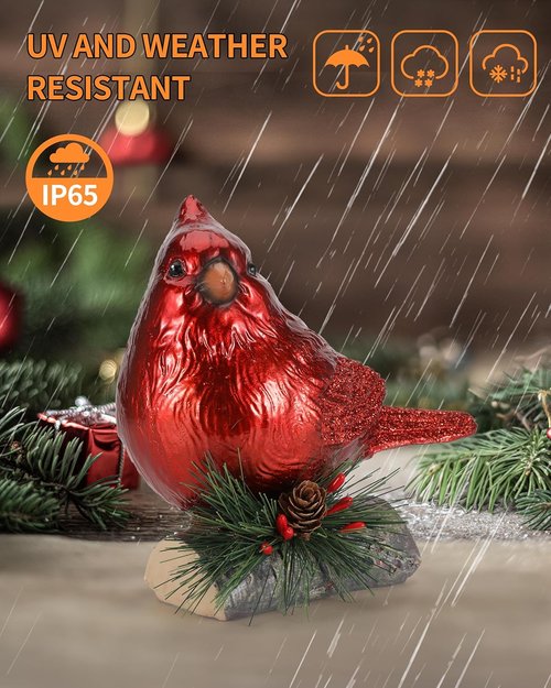 iStatue Red Cardinal Bird Figurines - Set of 2 Realistic 6.3'' Resin Statues for Holiday Home Decor